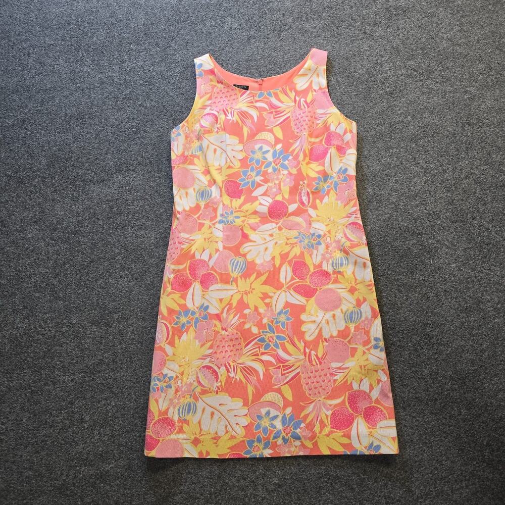 Talbots Dress Womens Size 10 Petite Orange Pineapple Floral Fitted Sheath Preppy